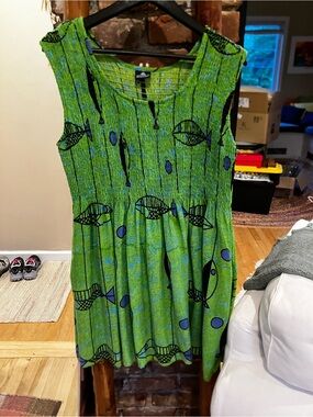 Bright Green Sleeveless Printed Mini Dress by Amazing (One Size)